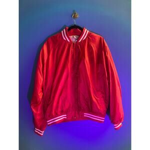 Haband Red White Stripes Nylon Full Zip Varsity/Bomber Jacket Men's Size Large